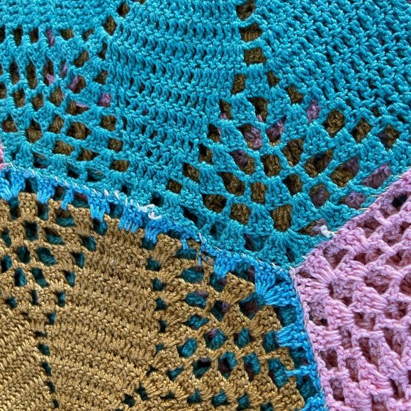 VTG Handmade Crochet Blanket Throw Spring Pastel Tassel Fringe Trim 82'' x 82'' - Picture 9 of 11